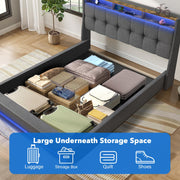 NEW OTTOMAN STORAGE UPHOLSTERED BED FRAME 4FT6 DOUBLE WITH USB PORT & LED LIGHT