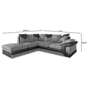 Corner Sofa Dino Jumbo Cord Suite 3 Seater 2 Seater Couch & Footstool Grey/Black