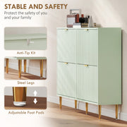 Slim Shoe Storage Cabinet with 4 Flip Drawers for Hallway, Light Green
