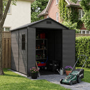 Grey Wood Grain Plastic Garden Shed 6x8 6x6 5x3 Outdoor Tool Bike Storage House