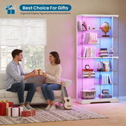 Glass Display Cabinet, 10-Tier RGB LED Curio Cabinet with Human Sensor