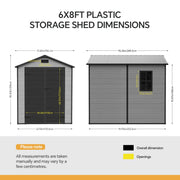 8x6 6x6 5x3 Plastic Garden Shed with Floor Window Lockable Door Wood Grain Grey