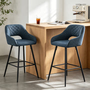 Set of 2 Bar Stools Velvet/PU Metal Legs Breakfast Stools Armrest Padded Chairs