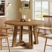 120CM Solid Wood Round Dining Table Modern Circle Kitchen Table for 4-6 People