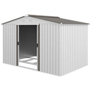 9 x 6FT Galvanised Garden Storage Shed with Sliding Door, Silver