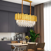 Modern Gold Crystal 3-Tier K9 Oval Chandelier Crystal Light Fixture 80*30cm