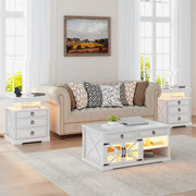 Bedside Table with Charging Station, Smart End Table with 3-Colour LED Lights