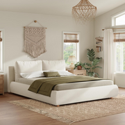 4ft6 Double Bed Frame Ottoman Hydraulic Storage Cushion Headboard White Upholste