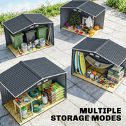 9 x 6FT Galvanised Garden Storage Shed with Sliding Door, Dark Grey