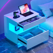 High Gloss Bedside Cabinet Hidden Compartment 3-Colour LED USB Type-C Charging