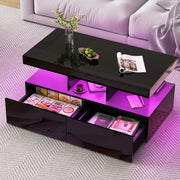 Coffee Table with LED High Gloss Black Coffee Table Rectangular Centre 2 Drawers