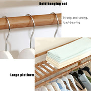 Heavy Duty Double Clothes Rail Rack Garment Hanging Stand Open Wardrobe Bamboo