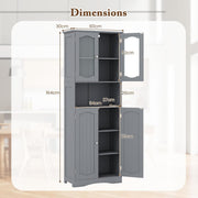 Tall Kitchen Pantry Cabinet White Storage Cupboard Glass Doors Shelves 164cm