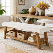 55'' Modern Upholstered Solid Wood Entryway Bench with Shoe Storage for Hallway