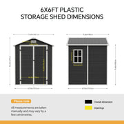 8x6 6x6 5x3 Plastic Garden Shed with Floor Window Lockable Door Wood Grain Grey