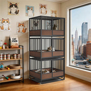 Rolling Cat Kitten Cage Metal Wood Pet Kennel House Enclosure Playpen Indoor