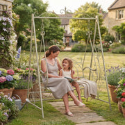 Cream Metal Swing Chair Garden Hammock 2 Seater Patio Bench