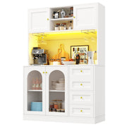 LED Kitchen Cupboard Tall Kitchen Cabinet w/ Glass Doors, Pantry Cupboard White