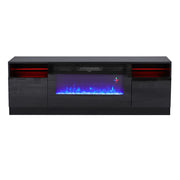 Black 70inch TV Stand Unit Cabinet with Electric Fireplace & 12 Colour LED Light