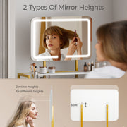 MONDEER Dressing Table Makeup Desk Vanity Set w/ LED Light Drawers Padded Stool