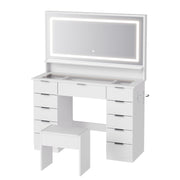 Vanity Dressing Table with LED Lighted Mirror & 11 Drawers Makeup Desk w/ Stool