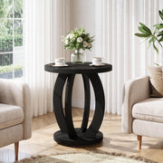 Modern Round End Table Wood Side Table Accent Table with Storage for Living Room