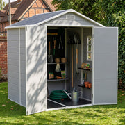 Grey Wood Grain Plastic Garden Shed 6x8 6x6 5x3 Outdoor Tool Bike Storage House