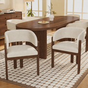 Set of 6 Dining Chairs !SALE! Cream Boucle Solid Wood Dark Wood Armchairs