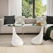 Coffee Table 2 Pcs With Round Glass Top High Gloss