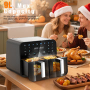 Air Fryer 9L Dual Basket 8 Program for Oil Free & Low Fat Healthy Cooking 2400W