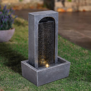 Solar Powered Outdoor Garden Water Feature Straight Slate Effect Fountain w/ LED