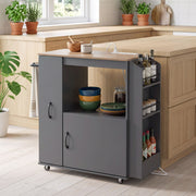 Kitchen Trolley on Wheels, Rolling Kitchen Island Cart with Power Outlet, Grey