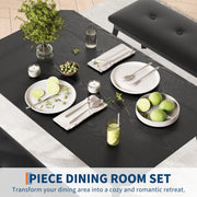 3 Piece Dining Table Set Benches Kitchen Breakfast Studio home Upholstered Black