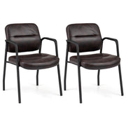 2 PCS Executive Office Chairs PU Leather Reception Chairs with Armrests Brown