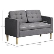 Compact 2 Seater Sofa with Hidden Storage and Rubberwood Legs Grey