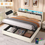 5ft King Size Ottoman Bed Frame Hydraulic Storage RGB LED Charging Station