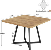 Square Dining Table for 4, 80cm Industrial Kitchen Dinner Table with Metal Base