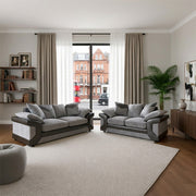 Corner Sofa Dino Jumbo Cord Suite 3 Seater 2 Seater Couch & Footstool Grey/Black