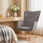 Upholstered Tufted Wingback Armchair with Seat Padding, Grey