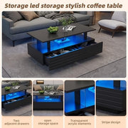 Led Coffee Table With 2 Drawer Storage, High Gloss Coffee Table For Living Room