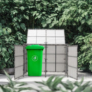 Double Wheelie Bin Store Poly Rattan Garden Outdoor Garbage Storage Shed Cover