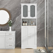 Tall Bathroom White Storage Cabinet Tempered Glass Door Pantry Cabinet