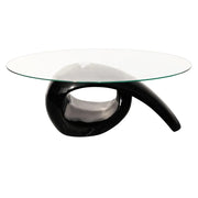 Coffee Table Oval High Gloss Black Tempered Glass GFRP base 115 x 64 x 44.7 cm.