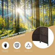 DARK BROWN ROOM DIVIDER 6 PANEL SOLID WEAVE WICKER FOLDING PRIVACY SCREEN PANEL