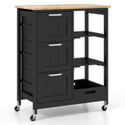 Utility Cart on Lockable Wheels Kitchen Island Rolling Cart-Black