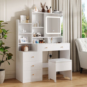 Dressing Table With 5 Drawers LED Mirror Set Makeup Desk Vanity Table Bedroom