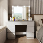 White Dressing Table Wood Makeup Desk with Hollywood LED Mirror 7 Drawer Bedroom