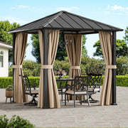 2.5x2.5m Hardtop Gazebo Galvanized Steel Roof w/ Detachable Curtains for Deck