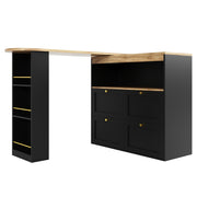 360°Dining Bar Table Kitchen Island with Storage Cabinet Cupboard & Open Shelves