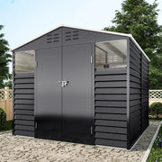 8X8.5 FT Metal Garden Shed Apex Roof With Double Doors Storage House Anthracite